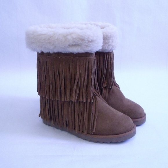 Madden Girl Shoes - Madden Girl Sleet Suede Fringe Sherpa Boots